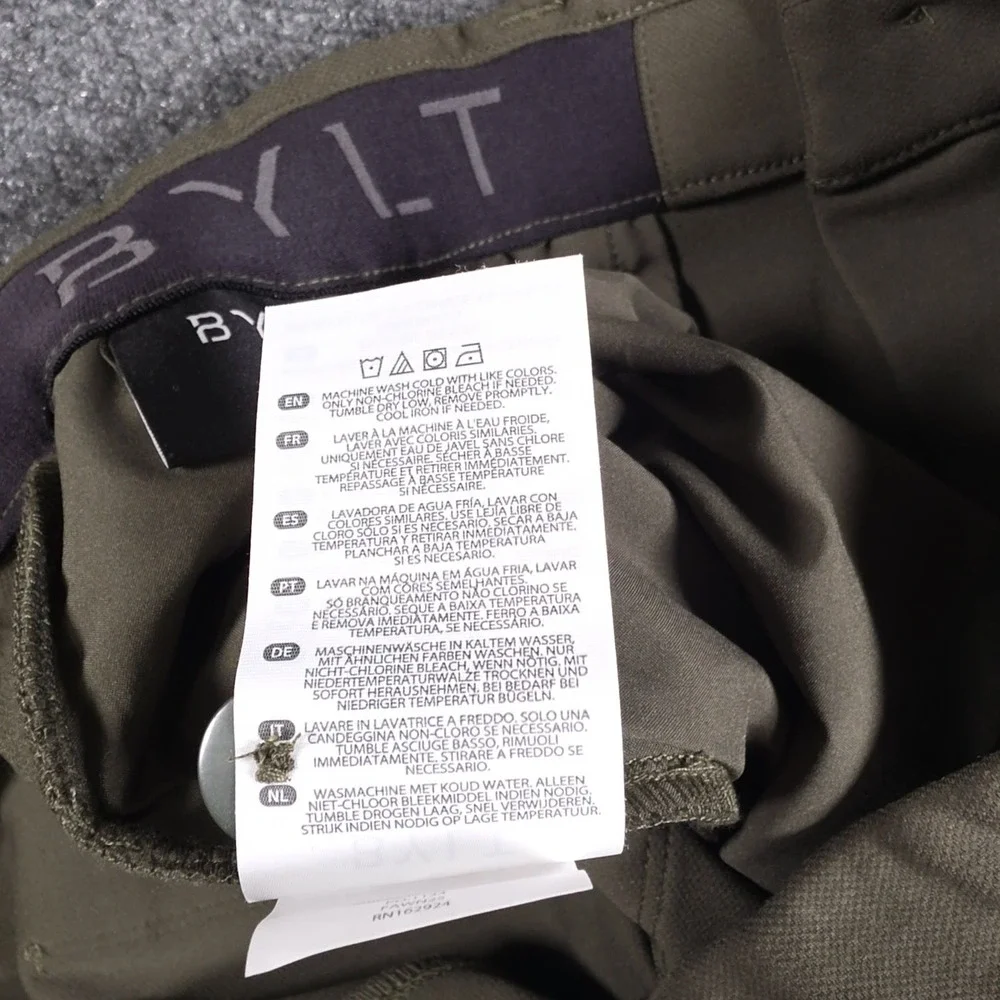 NWT BYLT Lux Pants Mens 34x30 Dark Olive Stretch Bamboo Slim Chino 5 Pocket